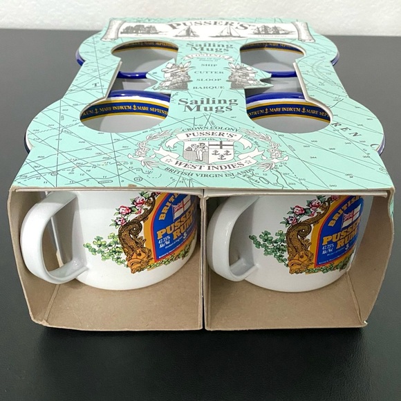 Vintage British Navy Pusser’s Rum Sailing Mugs Enamel Tin 4 Set New in Box Rare - Picture 4 of 12
